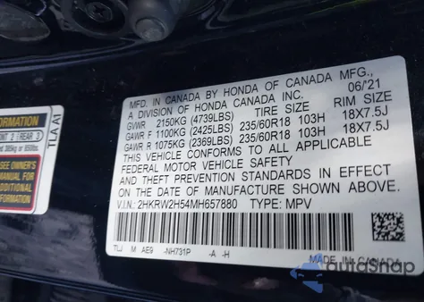 2021 Honda Cr-V Awd Ex z USA, uszkodzony, nr VIN 2HKRW2H54MH657880